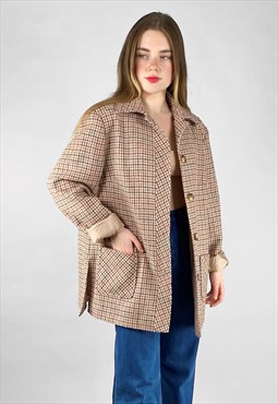 Vintage 70's Brown Cream Check Wool Heritage Ladies Jacket