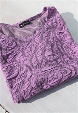 Vintage lilac purple jacquard short sleeved oversized top