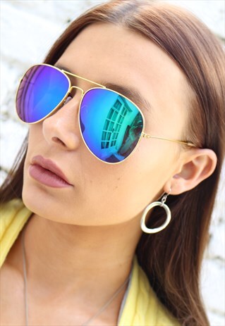 1990'S BLUE MIRROR AVIATORS