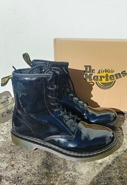 Dr Marten Black Patent Leather Lace Up Boots UK4