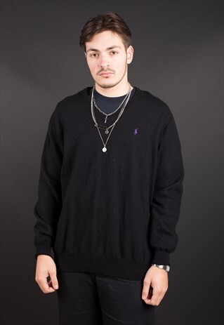 BLACK KNIT V- NECK POLOBY RL JUMPER