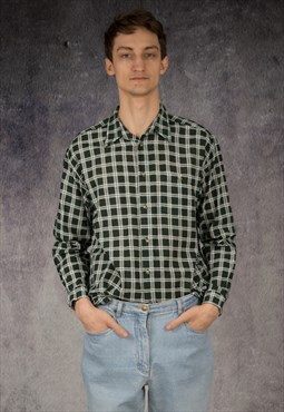 90s long sleeve shirt in grunge style, green and white color