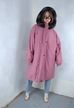 Vintage 90's Baggy Pink Winter Warm Long Coat Fluffy Jacket 