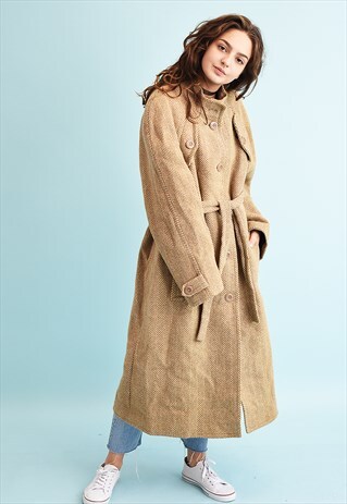 VINTAGE 70'S RETRO NEUTRAL NEUTRAL JAZZY WOOLEN COAT