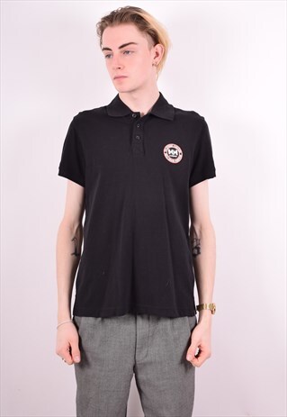 HELLY HANSEN MENS VINTAGE POLO SHIRT MEDIUM BLACK 90S