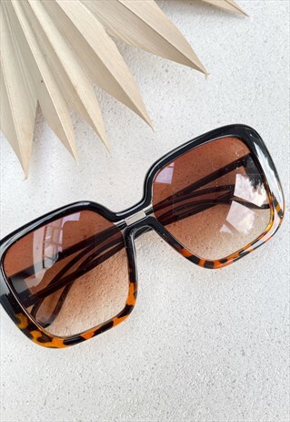 BROWN TORTOISESHELL SQUARE OVERSIZED RETRO SUNGLASSES
