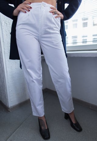 VINTAGE 80'S WHITE COTTON HIGH WAISTED TROUSERS