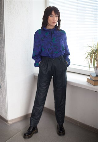 VINTAGE 80'S SHIMMERING HIGH WAISTED TROUSERS IN BLACK