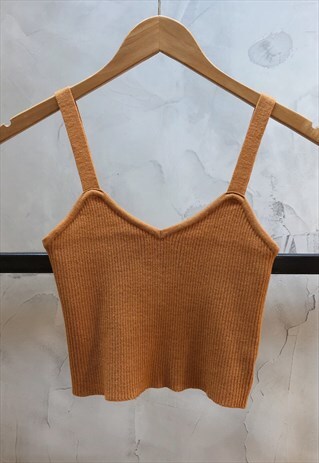 ORANGE THIN STRAP RIBBED KNIT TANK