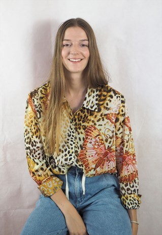 VINTAGE ANIMAL BUTTERFLY PRINT SHIRT