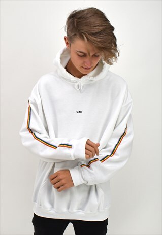 G&G UNISEX WHITE RAINBOW RIBBON STRIPES HOOD