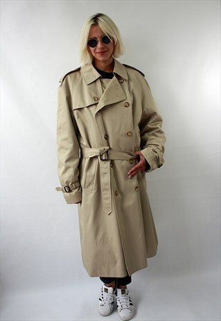 VINTAGE 80'S AMAZING CLASSIC BEIGE TRENCH COAT WITH BELT
