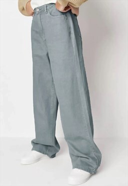 Grey Washed Wide Leg Jeans