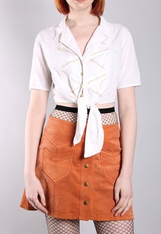 VINTAGE 90S EMBROIDERED TIE UP SHIRT CROP TOP