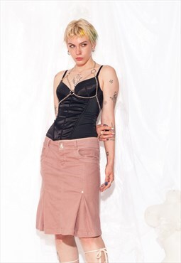 Vintage Skirt Y2K Pleated Low Rise Midi in Pink