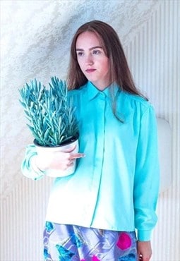 Light blue long sleeve silky shirt blouse