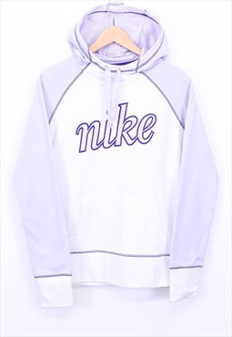 Vintage Nike Hoodie Spellout Colour Block White and Purple