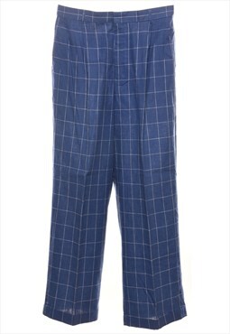 Vintage Blue Checked Casual Trousers - W34 L33