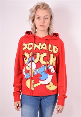DISNEY WOMENS VINTAGE HOODIE JUMPER LARGE RED 90S
