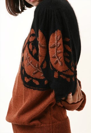 80S VINTAGE OVERSIZED BROWN PARTY COTTON KNITWEAR JUMPER 110