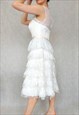 VINTAGE Y2K WHITE MIDI WEDDING GOWN, SHEER LACE LAYER, SIZE 