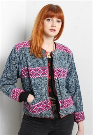 VINTAGE AZTEC PATTERNED KNITTED JACKET MULTI