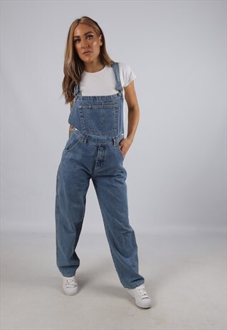VINTAGE DENIM DUNGAREES WIDE TAPERED UK 8 XS (B1C)