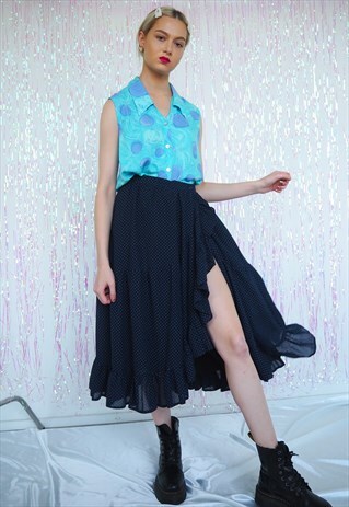 VINTAGE POLKA DOT RUFFLE MIDI SKIRT