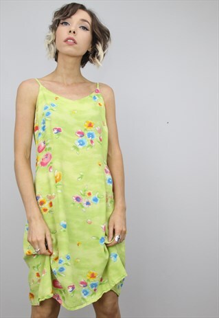 VINTAGE 90S FLORAL PATTERNED SUMMER MINI SLIP DRESS