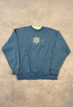 Vintage Sweatshirt Cottagecore Snowflake Patterned Jumper