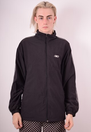 REEBOK MENS VINTAGE TRACKSUIT TOP JACKET LARGE BLACK 90S