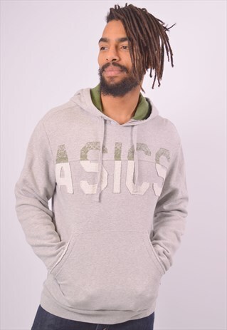 VINTAGE ASICS HOODIE JUMPER GREY
