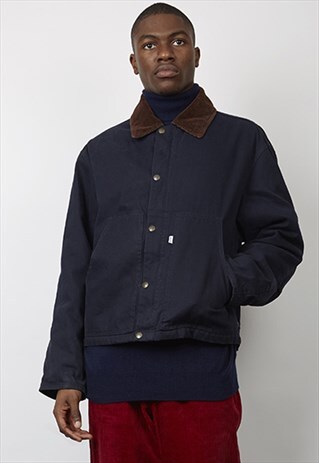VINTAGE 90'S LEVI'S BROWN CORDUROY COLLAR NAVY DENIM JACKET