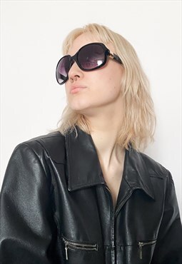 Vintage Y2K iconic oversized oval sunglasses in black / gold