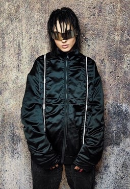 Gorpcore bomber jacket reflective utility varsity in black