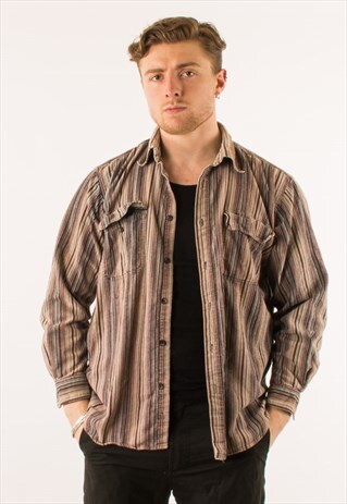 VINTAGE 90S BEIGE STRIPED CORDUROY SHIRT XL