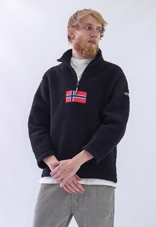 VINTAGE MENS NAPAPIJRI HALF ZIP PILE PULLOVER FLEECE JACKET
