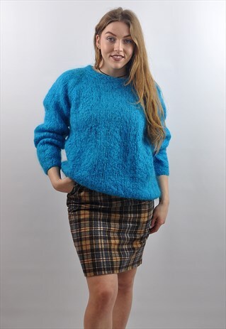 VINTAGE BLUE MOHAIR HOME GRANNY KNIT JUMPER