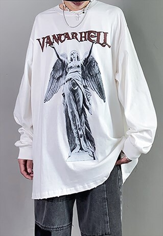 WHITE BAND OVERSIZED LONG SLEEVE T SHIRT Y2K