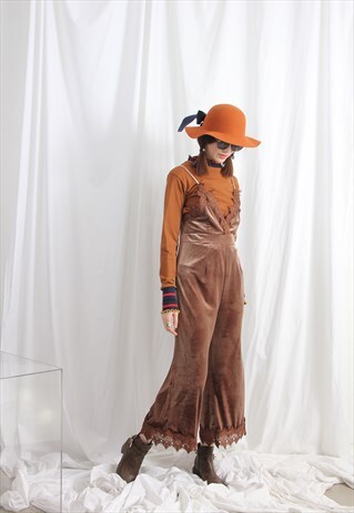 (KOREAN) LACE TRIMMED VELVET JUMPSUITS