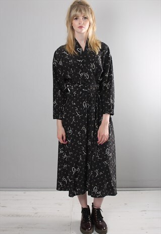 VINTAGE 80S PATTERNED BELTED WRAP DRESS