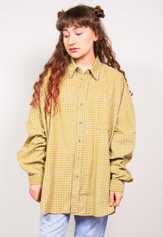 VINTAGE 90'S YELLOW CHECKED PATTERN CORD SHIRT