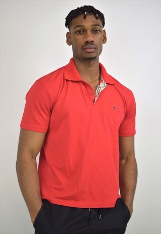 VINTAGE 90S BURBERRY RED NOVA CHECK POLO SHIRT