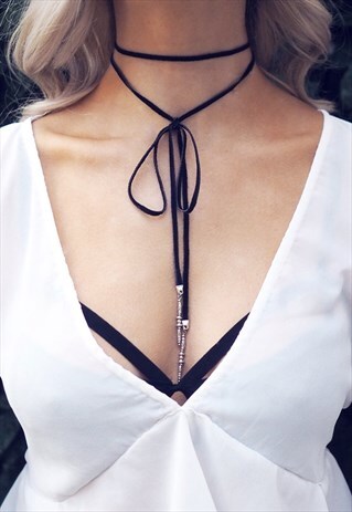 AZANI. BLACK SUEDE BOLO WRAP CHOKER NECKLACE