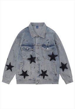 Star denim jacket graffiti varsity bleached jean bomber blue