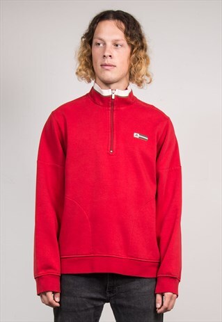 VINTAGE 90'S RED ADIDAS QUARTER ZIP PULLOVER SWEATER