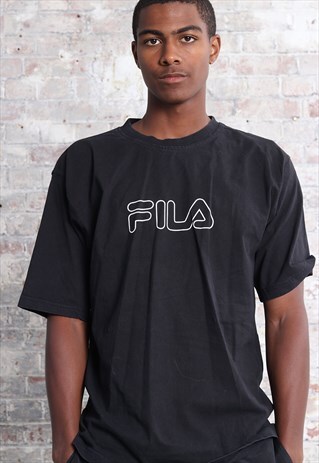 VINTAGE FILA BIG LOGO SPELLOUT T-SHIRT BLACK