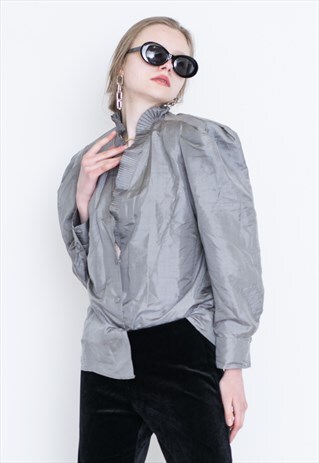 VINTAGE GREY LONG SLEEVE RETRO SHIRT