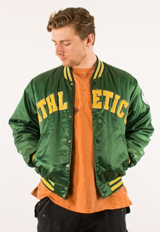 VINTAGE 80S GREEN ATHLETICS VARSITY JACKETS