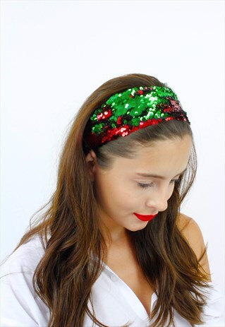 GREEN & RED SEQUIN FESTIVAL BANDANA HEADBAND